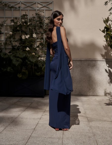 Long party dress with sweetheart neckline and side frill