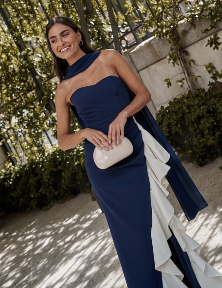 Long party dress with sweetheart neckline and side frill