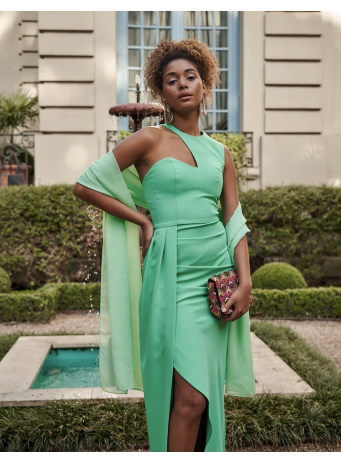 Asymmetric neckline party dress with open skirt