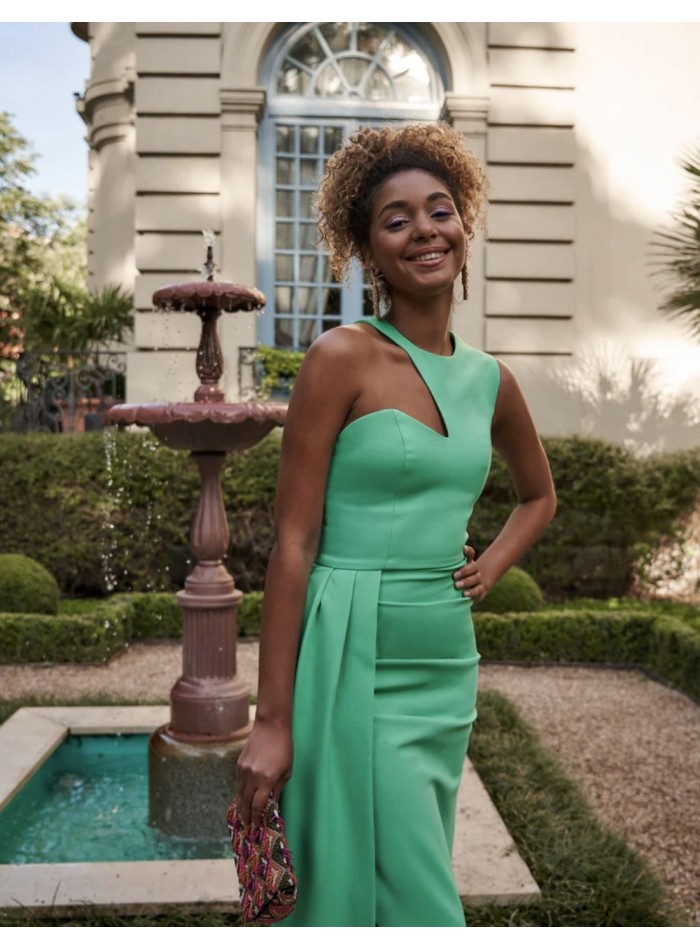 Asymmetric neckline party dress with open skirt