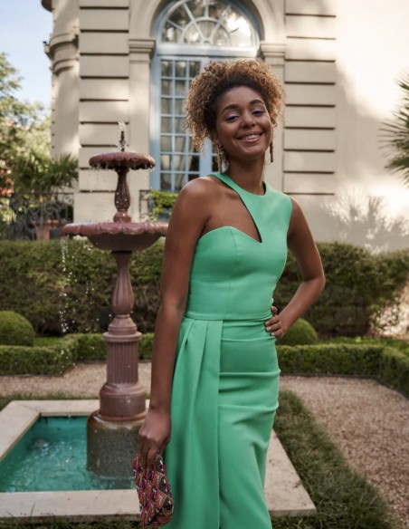 Asymmetric neckline party dress with open skirt