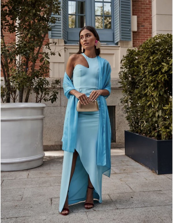 Asymmetric neckline party dress with open skirt