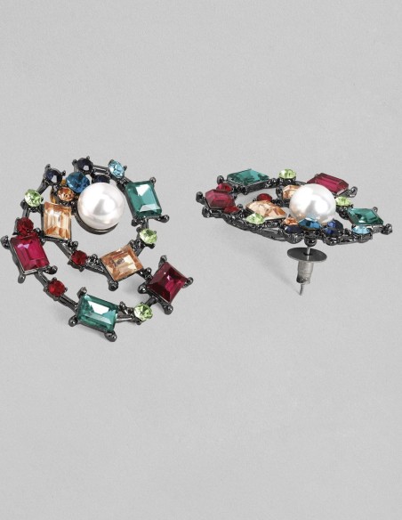 Multicoloured circular wave evening earrings