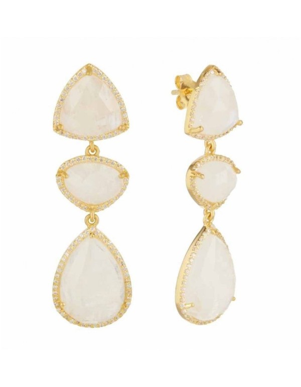 Gold plated party earrings with quartz and zirconia pieces 2