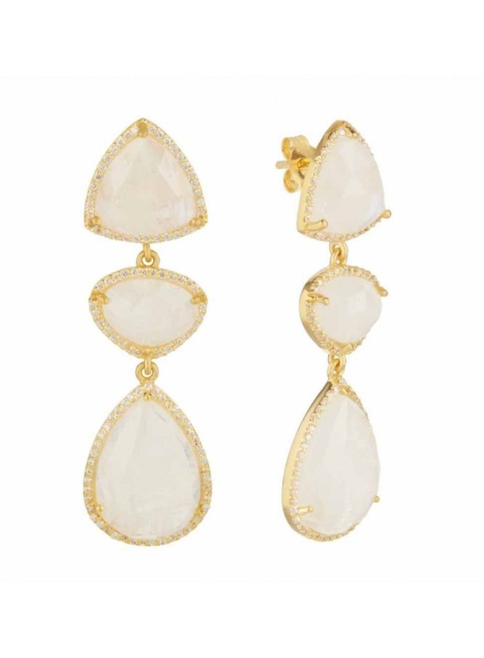 Pendientes de fiesta dorados con piezas de cuarzo y circonitas de Welowe