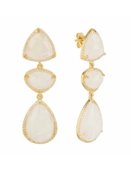 Gold plated party earrings with quartz and zirconia pieces