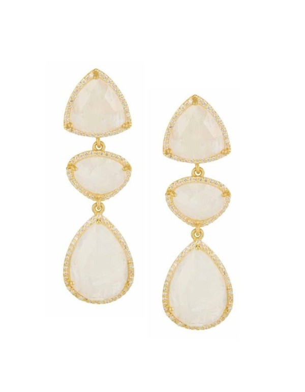 Gold plated party earrings with quartz and zirconia pieces