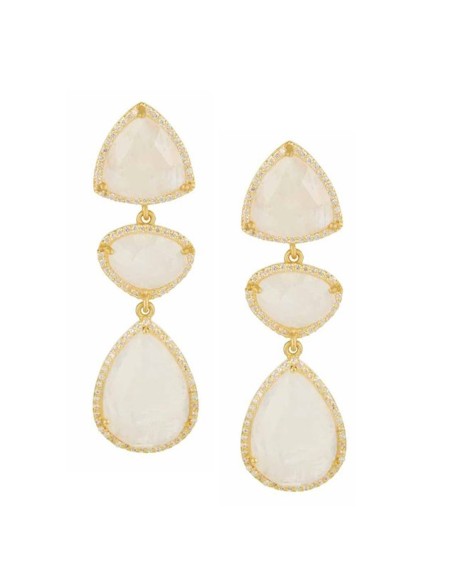 Gold plated party earrings with quartz and zirconia pieces