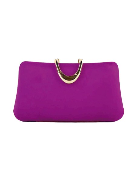Purple suede chain clutch with golden half moon clasp.