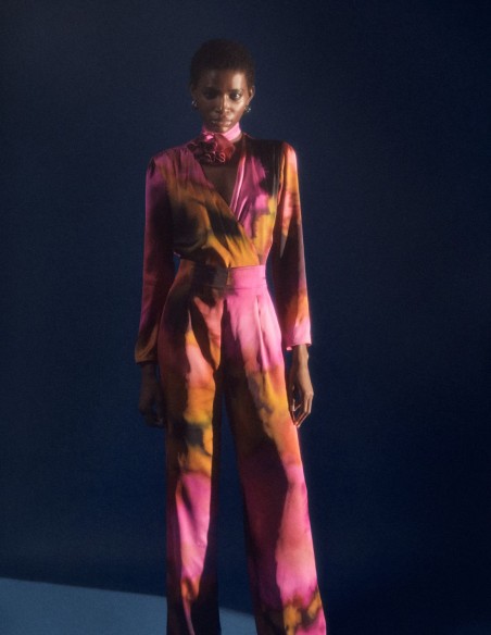 Pantalon long de fête imprimé satin