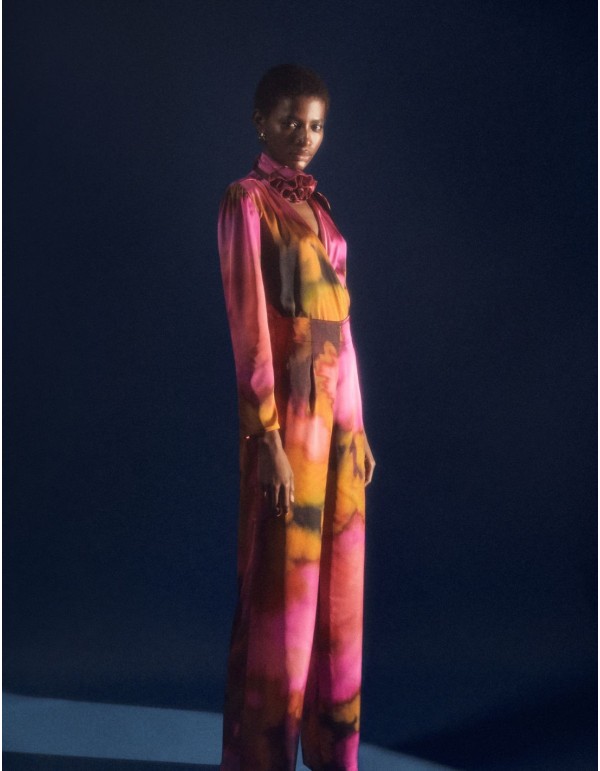 Pantalón de fiesta largo estampado satinado 2