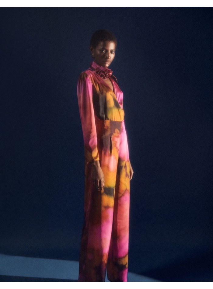 Pantalón de fiesta largo estampado satinado