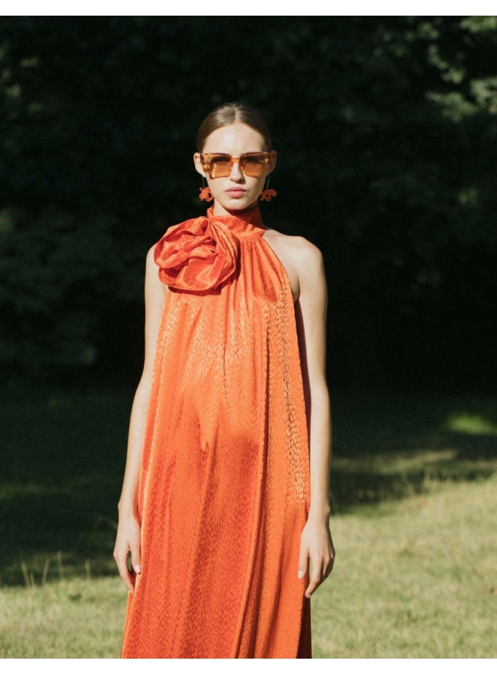 Robe de soirée midi orange avec embellissement...