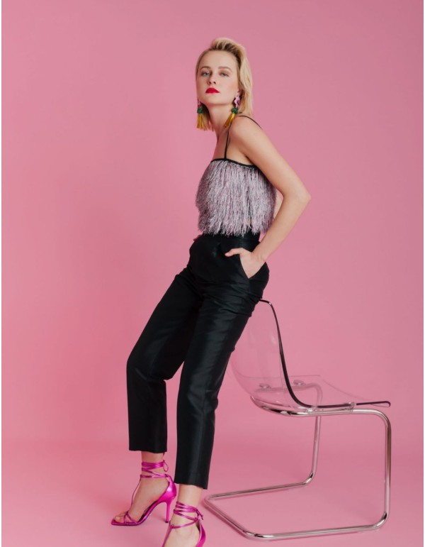 Pantalon long de fête avec plis et ceinture haute 2