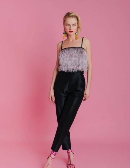 Long party trousers with pleats and high waistband