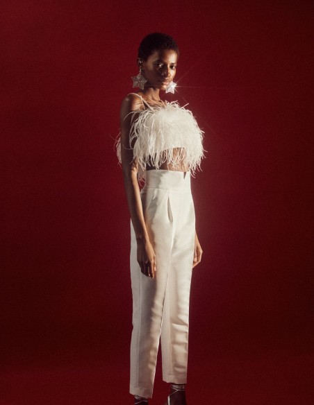 Pantalon long de fête avec plis et ceinture haute