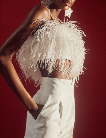 Pantalon long de fête avec plis et ceinture haute