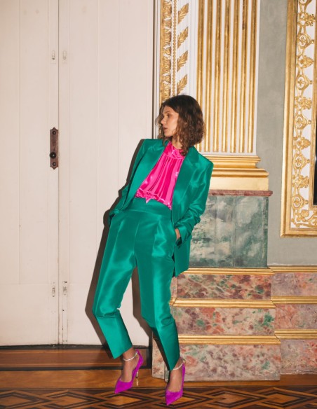 Long party trousers with pleats and high waistband