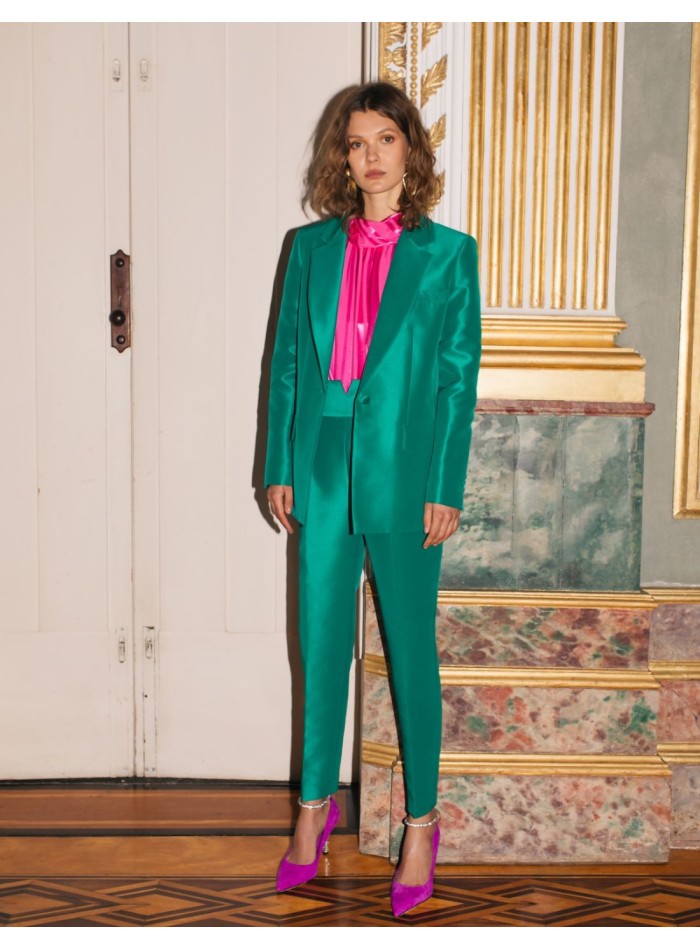 Long party trousers with pleats and high waistband