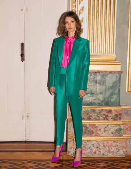 Pantalón de fiesta largo con pinzas y cinturilla alta