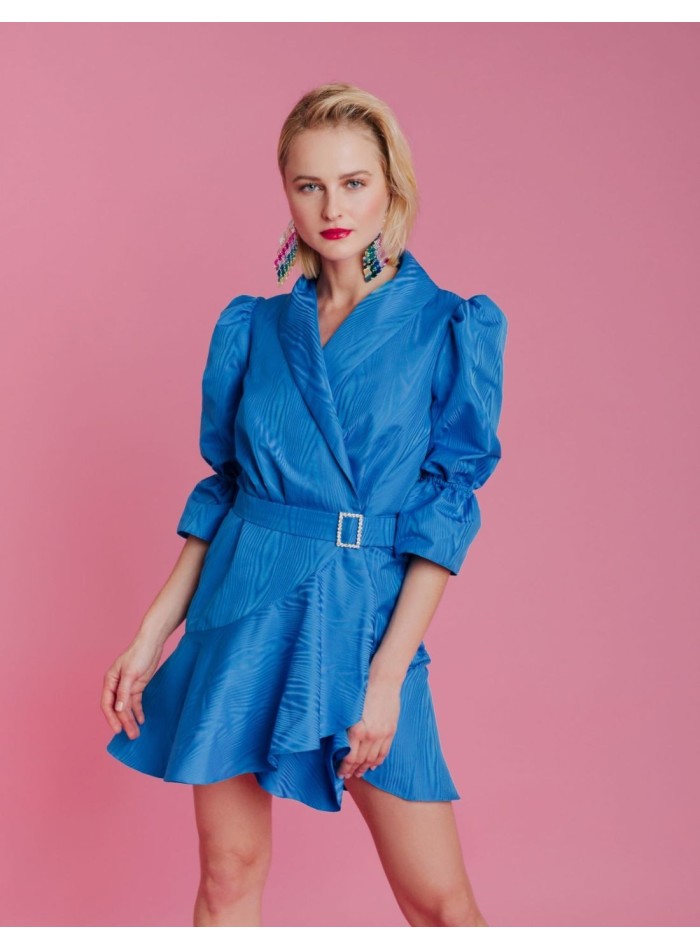 Robe courte de soirée bleue avec Ceintures de bijoux