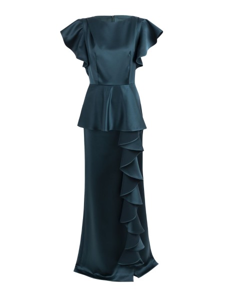 Robe longue satinée à volants