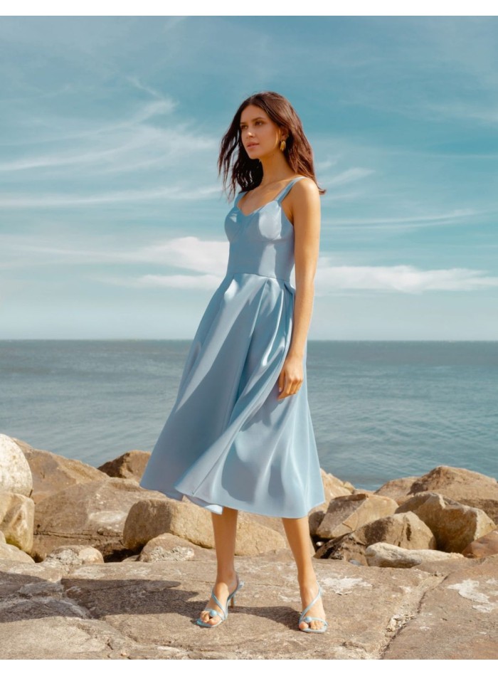 Light blue midi party dress with bodice