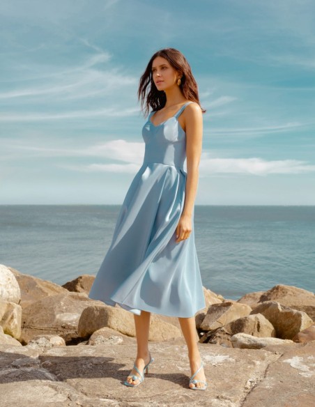 Light blue midi party dress with bodice