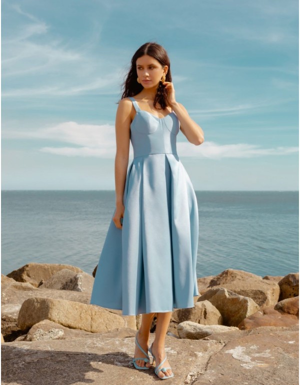 Robe de soirée midi bleu clair avec corsage bustier 2