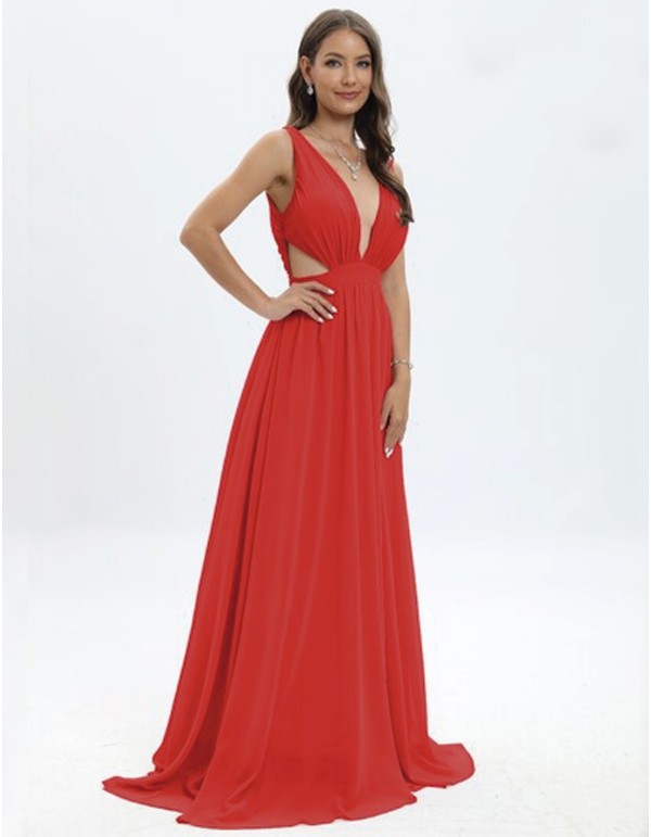 Vestido de fiesta largo escote en pico profundo con cut-out laterales turquesa 2