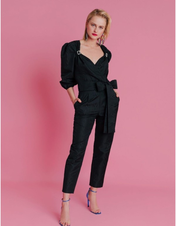 Black long party jumpsuit with jewel embellishment