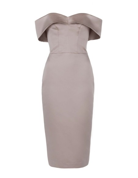 Midi party dress with bardot neckline