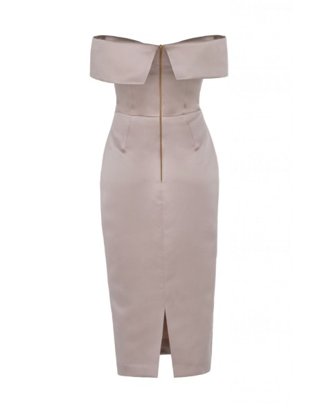 Vestido midi de fiesta con escote bardot