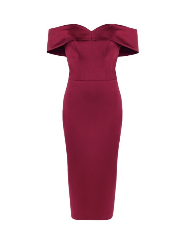 Midi party dress with bardot neckline 2