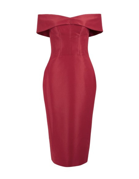 Robe de soirée midi avec encolure bardot