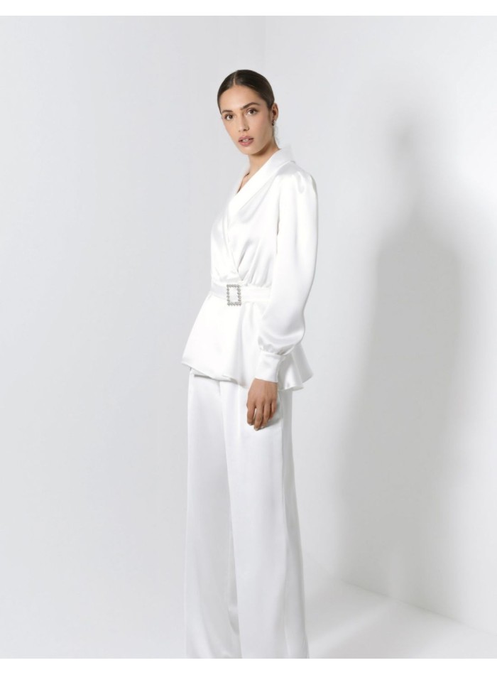 White wedding suit with long trousers and jacket