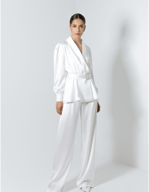 White wedding suit with long trousers and jacket
