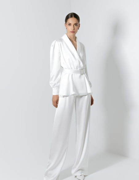 White wedding suit with long trousers and jacket