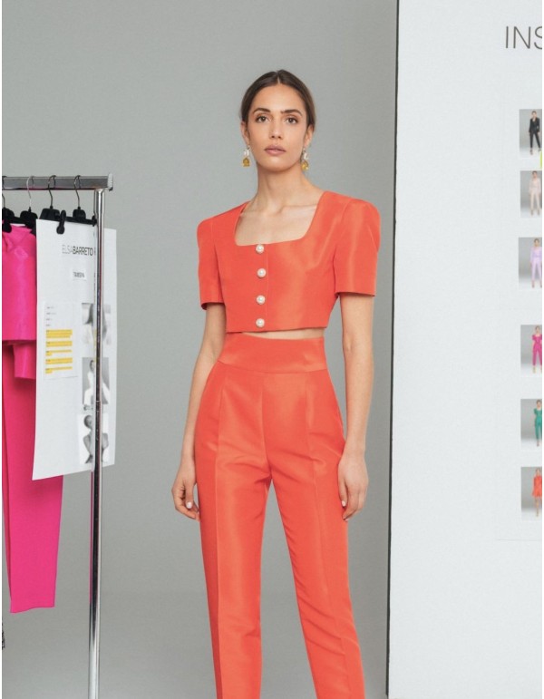 Orange long trousers with darts and pockets 2