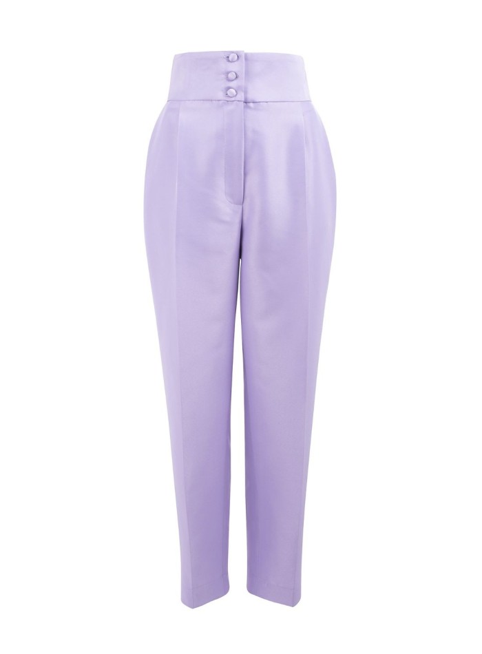 Lilac darts trousers with buttoned waistband