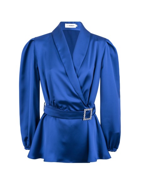 Blazer double boutonnage en satin avec Ceinture bijou