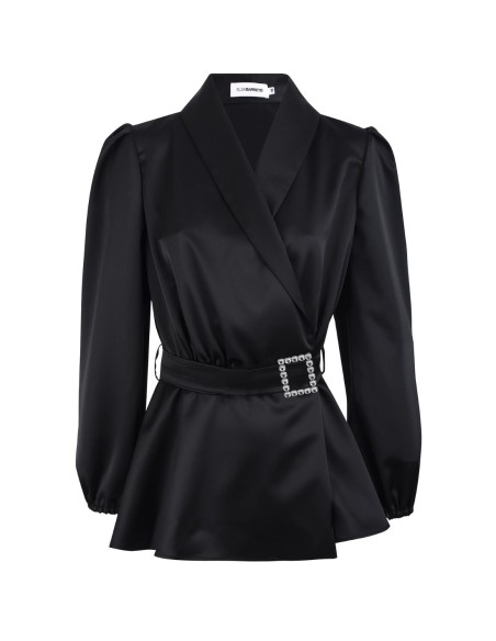 Blazer double boutonnage en satin avec Ceinture bijou