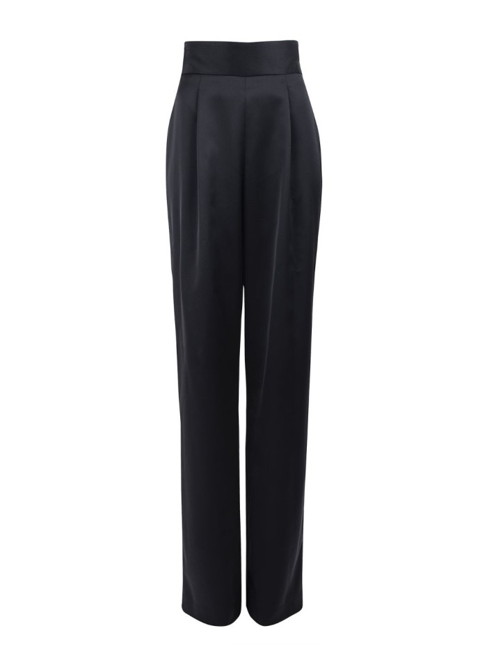 Long satin trousers with high waistband