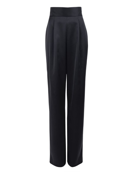 Pantalon long en satin avec ceinture haute