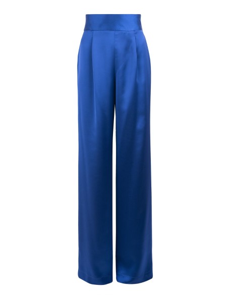 Long satin trousers with high waistband
