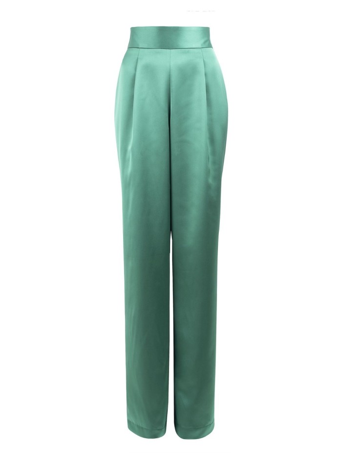 Long satin trousers with high waistband