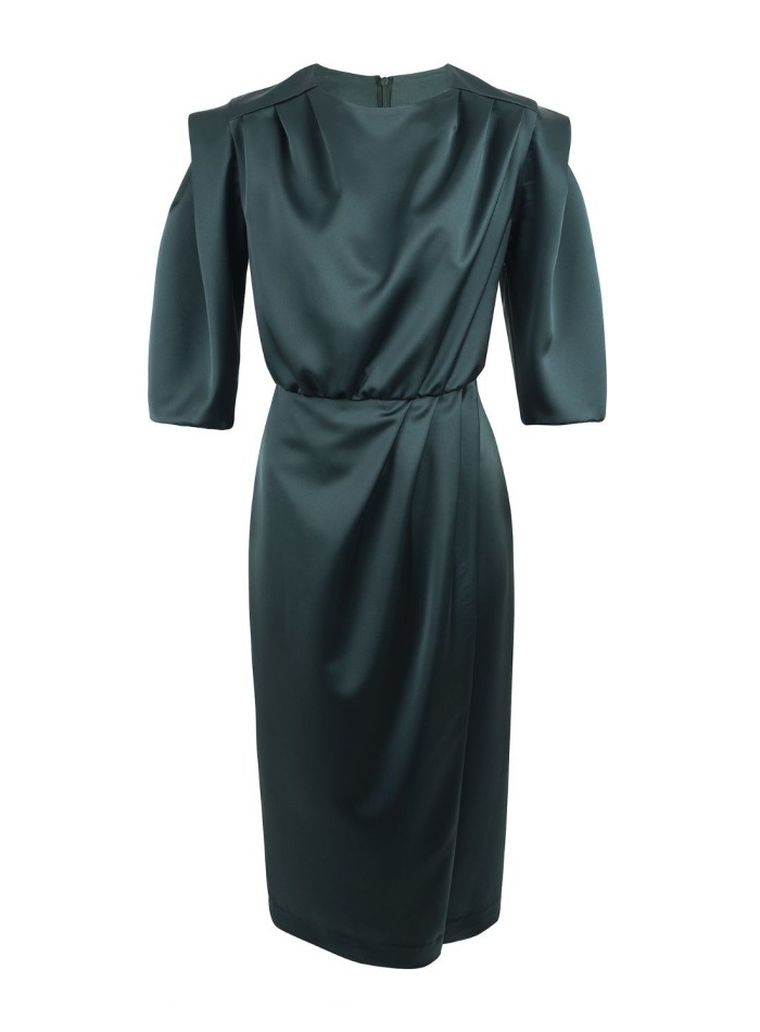 Emerald green draped cocktail dress