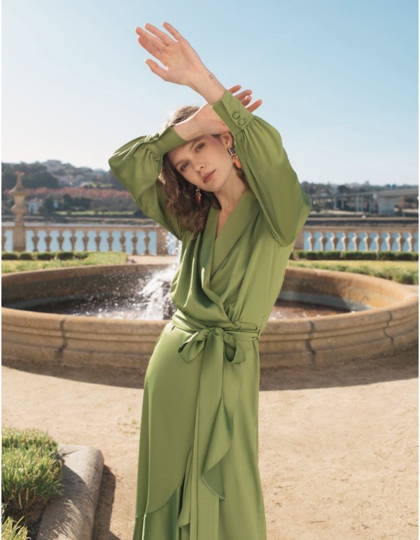 Pistachio green crossover midi dress