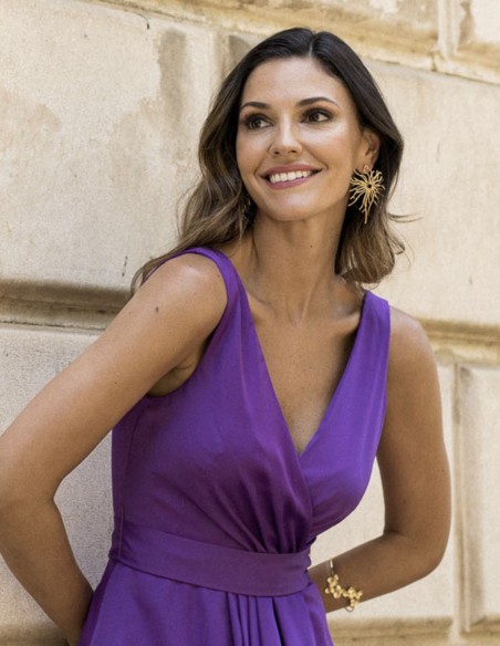 Pendientes de fiesta dorados con piedra negra