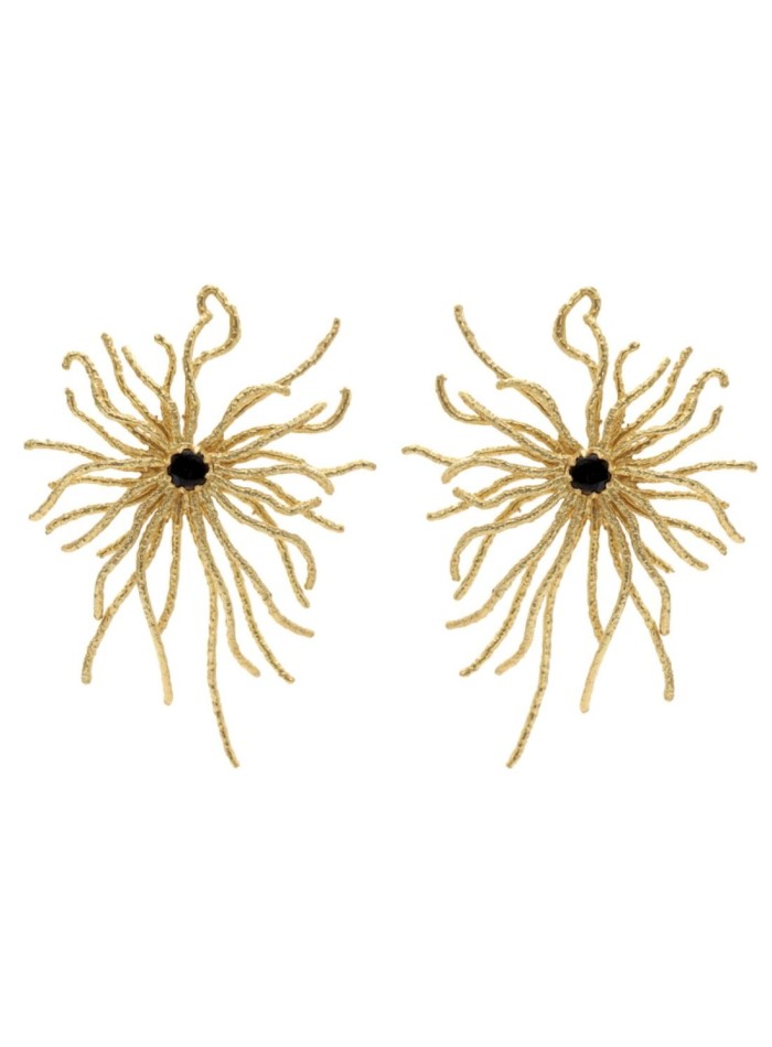Pendientes de fiesta dorados con piedra negra